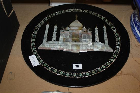 Slate inlaid tray with cartouche of Taj Mahal
